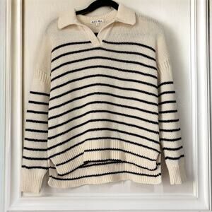Alex Mill Jacques Cotton Stripe Polo Sweater Cream Black 100% Cotton Size M
